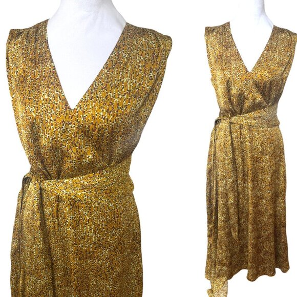 Santorelli VELIA Sleeveless Midi Dress in Dijon Yellow Printed Satin SIZE 8 NWT - Picture 3 of 6